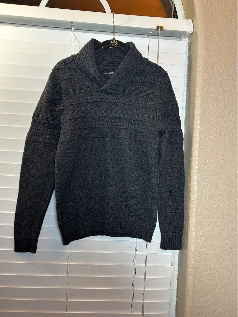 Marc Anthony Men's Dark Gray Cable Knit Shawl Collar Sweater Size S